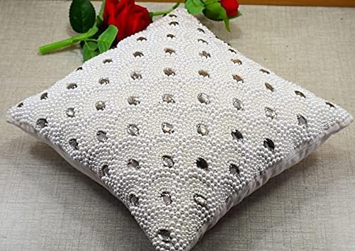 White Crystal Pearl Beaded Throw Pillow Cover for Decoration Luxury Contemporary Modern Pillow Embroidered Personalized Cushion Cover Gift (12 X 18 Inches)