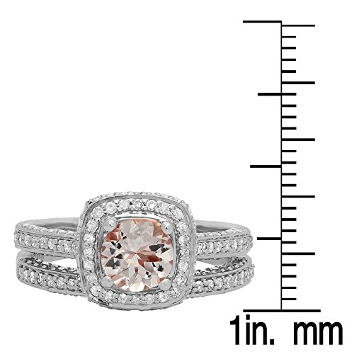 Dazzlingrock Collection 6.2mm Round Morganite & White Diamond Split Shank Halo Engagement Ring Set for Women in 14K Solid Gold 5