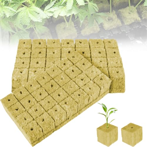 Materiale di alta qualità: i cubetti di lana di roccia sono realizzati in pietra lavica, filati in fibre simili al cotone e poi pressati in cubi. La lana di roccia ha una consistenza morbida e uniforme, una buona permeabilità all'aria e un forte assorbimento d'acqua, grazie al quale fornisce continuamente umidità per la germinazione.