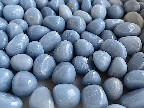 Image of GAF TREASURES 1 /2 LB Angelite Tumbled Stones, Polished Angelite Gemstone, Angelite Healing Crystals (Angelite)