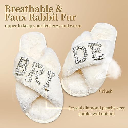 VOPHIA Bride Fuzzy Slippers - Cross Band Soft Wedding Slippers for Bridal Shower2