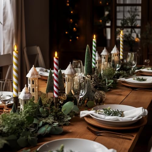 Image of Homemory Waxy Spiral Glitter Flameless Taper Candles with Remote, Timer, Dimmer, Battery Operated CandleSticks with Flickering Light, Led Window Candles for Christmas Decoration 6 Pcs, 9.6 Inches