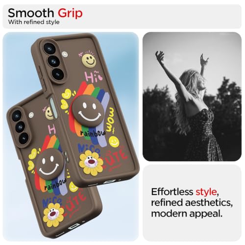 Image of Pikkme Back Cover for Samsung Galaxy A27 5G / M47 5G | Soft Silicone| Cute Rainbow Smile & 3D Cartoon Flower Design | Shockproof Raised Camera Protection Bumper Case (Brown)