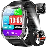 Blackview Rugged Military Smart Watch for Men | 100-Day Ultra-Long Battery | LED Torch & Compass｜Bluetooth Calling｜Health Monitor｜120+ Sports｜2.01' HD Screen｜IP68 Waterproof ｜Works with iOS & Android