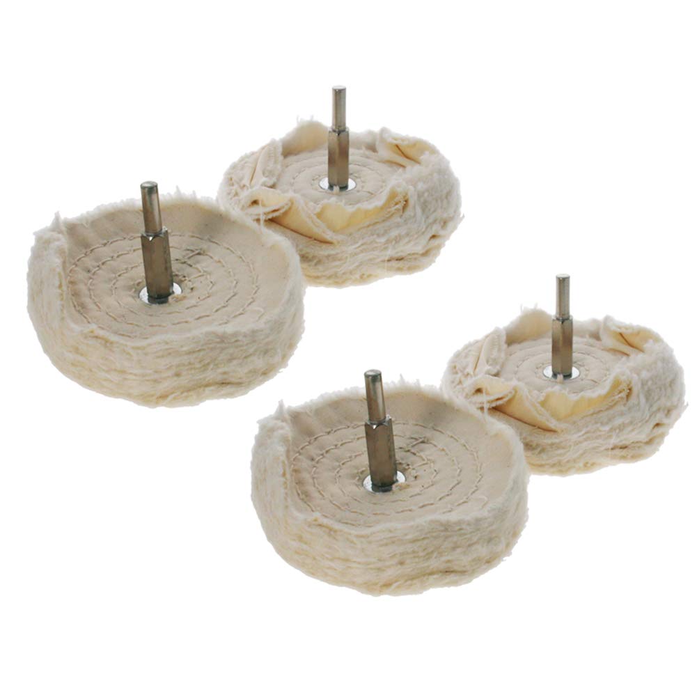 Utoolmart 4 Pcs 4-Inch Buffing Polishing Pad Wheels Cotton with 1/4-inch Handle for Manifold Aluminum Stainless Steel Chrome