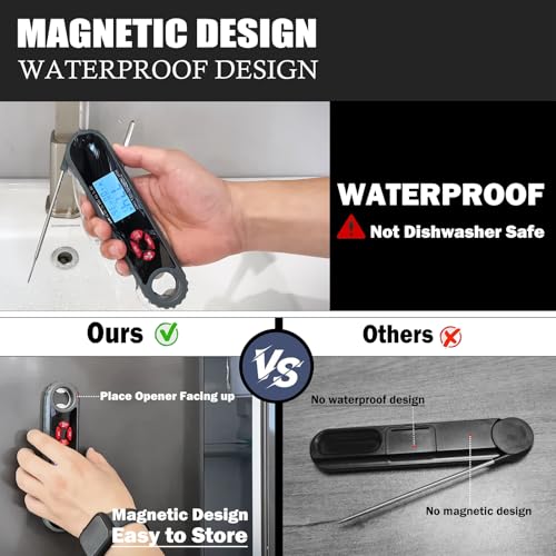 Image of 3 in 1 Meat Thermometer Digital with Beer Bottle Opener, Built-in a Kitchen Timer. Waterproof, Large Backlit Screen, Perfect Kitchen Accessories,BBQ Grill Cooking Gifts for Men,Fathers Day Gift