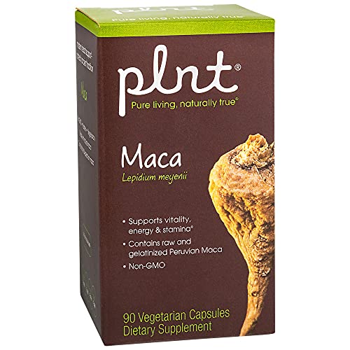 plnt Maca (Lepidium meyenii) Organic, NonGMO Peruvian Maca with Raw Gelatinized Maca Supports Vitality, Energy Stamina (90 Vegetarian Capsules)