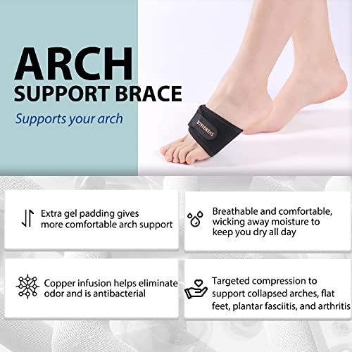 Copper Compression Arch Support - 2 Plantar Fasciitis Adjustable Velcro Arch Brace For Men Women, Effective Foot, And Heel Care Sleeves Helps Flat & Fallen Arches, High Arch, Flat Feet, One Regular Size Fits All (Upgraded Style) #TOP3