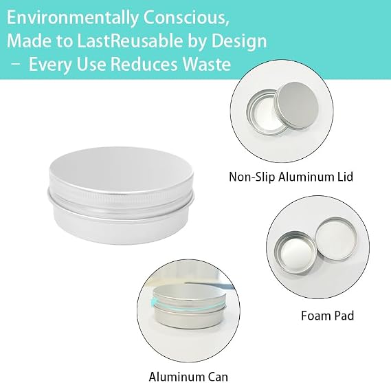 4 Pcs Metal Tins, 2oz Aluminum Tin Containers with Lids,Travel Tins for Balm, Cosmetics, Spices, Premium Refillable Tin Cans,Silver