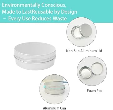 4 Pcs Metal Tins, 2oz Aluminum Tin Containers with Lids,Travel Tins for Balm, Cosmetics, Spices, Premium Refillable Tin Cans,Silver
