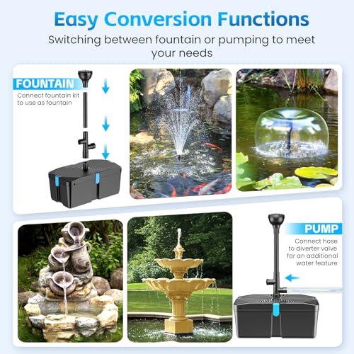 FEOXSHAL Pond Filter with Fountain Pump Kits, 660GPH Pond Pump and Filter Kit with 50W Submersible Water Pump, Pond Filters for Outdoor Ponds Clean Koi Pond Filter