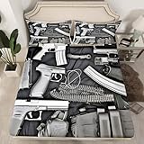Feelyou Army Rifle Machine Gun Bedding Sheet Gun Pattern Bed Sheet Set for Kids Children Teens War Theme Fitted Sheet Military Themed Comforter Cover Bedroom Decor 2Pcs Twin Size