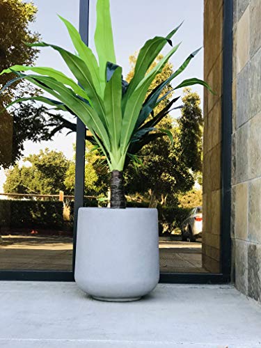 Image of Kante Accent Round Curved Pale Gray Concrete Planter 13 inch Dia, Outdoor | Rubber Plug for Indoor, Drainage for Garden, All-Weather Cement Flower Pot, Handcrafted, Anti-Frost & UV, Modern Home Decor