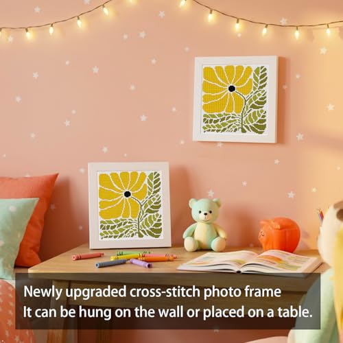 Image of Flower Stamped Cross Stitch Kits for Adults Beginners with Wooden Frame