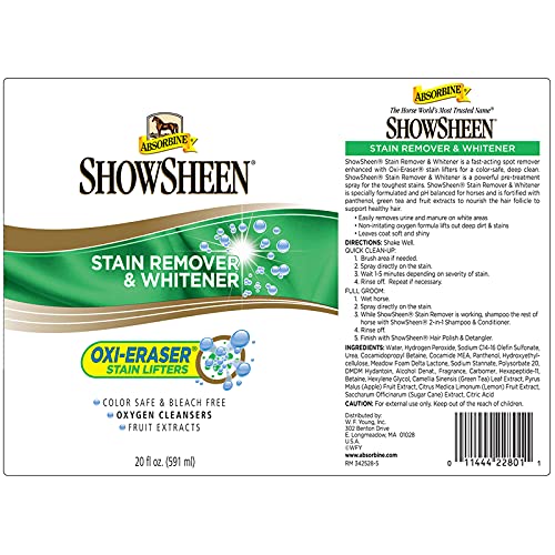 Absorbine ShowSheen Stain Remover & Horse Whitener, Oxi-Eraser Stain Lifters, 20oz - Image 6
