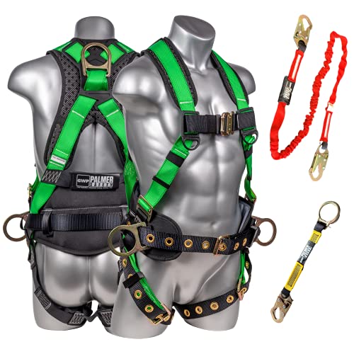 Image of Palmer Safety Fall Protection Safety Harness Hammerhead Series Safety Kit I Premium Harness + Lanyard + D-Ring Extender Kit