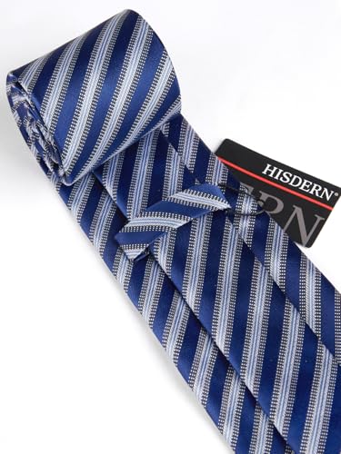 Image of HISDERN Mens Ties Set Stripe Plaid Ties for Men and Pocket Square Cufflinks Formal Silk Necktie Wedding Business