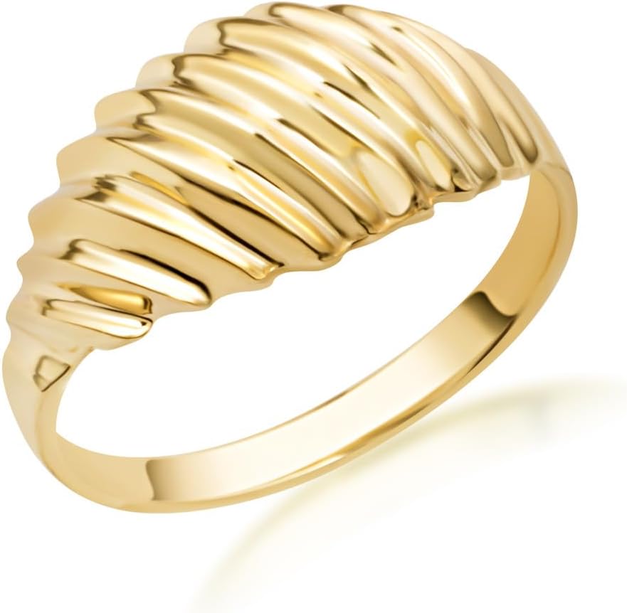Modern Contemporary Ring Gold Elegant Croissant Dome Band Style Statement Ring | 10K or 14K Yellow, Rose, or White Gold | Available in Sizes 4-12