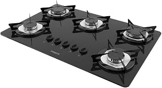 Cooktop Fogatti, 5 Bocas Inox Preto, Mesa em Vidro