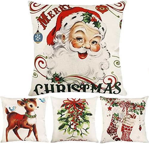 Avigers Red Christmas Throw Pillow Covers Xmas Throw Pillow Cases Christmas Tree Reindeer Santa Claus Pillowcases for Sofa Bedroom Chair Farmhouse Christmas Decoration18 x 18 Inches,4 Pack