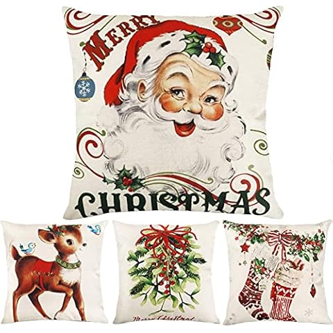 Avigers Red Christmas Throw Pillow Covers Xmas Throw Pillow Cases Christmas Tree Reindeer Santa Claus Pillowcases for Sofa Bedroom Chair Farmhouse Christmas Decoration18 x 18 Inches,4 Pack Cover