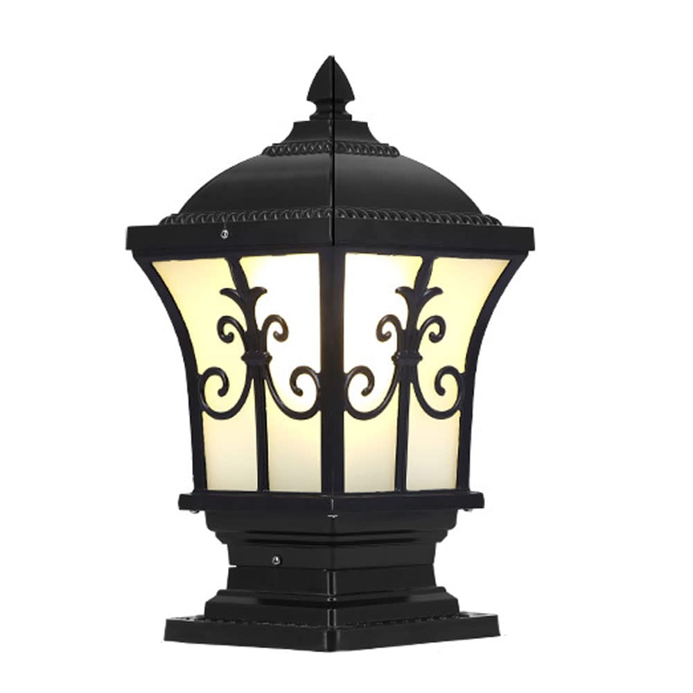 GTHTUHFD 60W American Fence Pillar Lamp Lawn Post Cap Light Decoration Garden Post Light Fixture With Pier Mount E27 Base Deck Lighting For Patio Garden Pathway Backyard,Black-12.6in