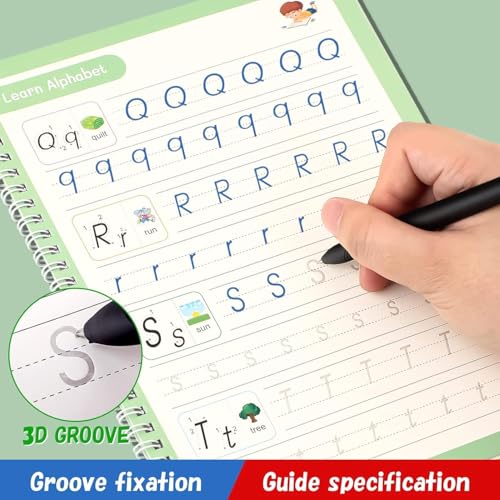 Image of PAXCOO Magic Practice CopyBook for Kids, Reusable Writing Practice Book for Preschool Kids,Magic Calligraphy Copybook Set Practical Reusable Writing Tool(4 Book+5 Refill+1 Pen+1 Grip)
