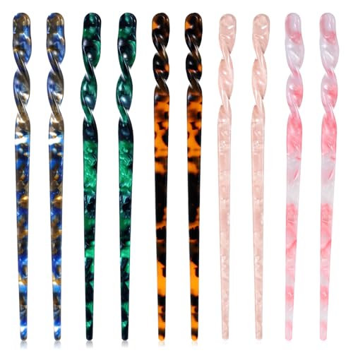 10 PCS Vintage Leopard Print Hairs Stick, Acetate Hair Sticks for Women Retro Chinese Hair Chopsticks, Tortoise Shell Hairpin Vintage Hairs Pin for Buns Women Girls HairAccessories