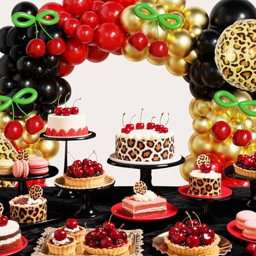 Image of JOGAMS 182Pcs Betty Party Decorations,Leopard Cheetah Print Party Decorations,Red and Black Cherry Balloon Arch Kit with Gold Cheetah Balloons for Bachelorette Birthday Baby Shower Vintage Retro Party