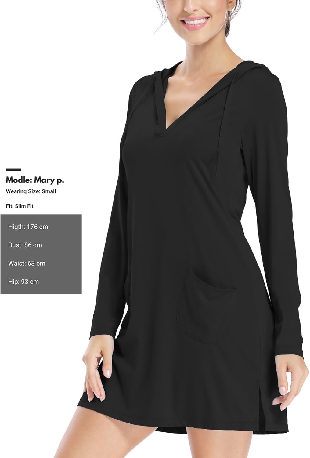 Willit Women's Long Sleeve Cotton Swim Cover Up UPF 50+ SPF Dress Hooded with Pockets Sun Protection Beach Coverup - Image 6