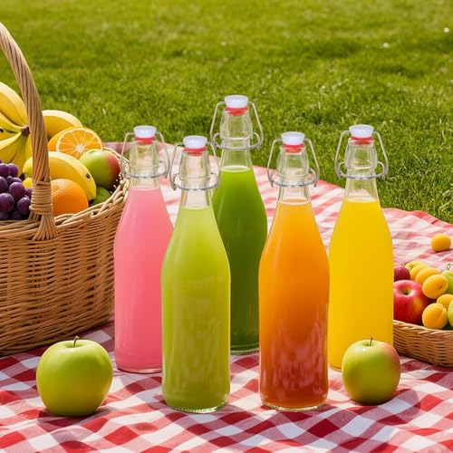 Image of Glassbunny Glass Bottle with Swing Cap 1000 ml Leakproof Airtight Flip Top 1 Litre Bottle with Stopper for Beverages Oil Vinegar Soda Kefir Beer Juice Fridge Water Bottles Pack of 4