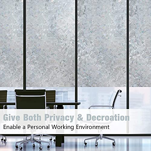 Rabbitgoo Window Privacy Film, Static Cling Rainbow Film Decorative Window Tinting Film For Home, Daytime Protection Stained Glass Films Heat Control Window Clings, Grayish Silver, 17.5X78.7 Inches #TOP6