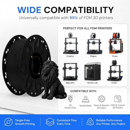 Image of FILAMONT PLA+ 3D Printer Filament 1.75mm, High Strength & Low Warp Printing Material, Dimensional Accuracy ±0.02mm, Vacuum Sealed with Desiccant, 1kg Spool (Black)