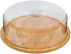 Boleira Bambu Com Tampa Em Acrilico 28 cm Servir Bolos Tortas Queijos Pegador Ergonomico Design Elegante