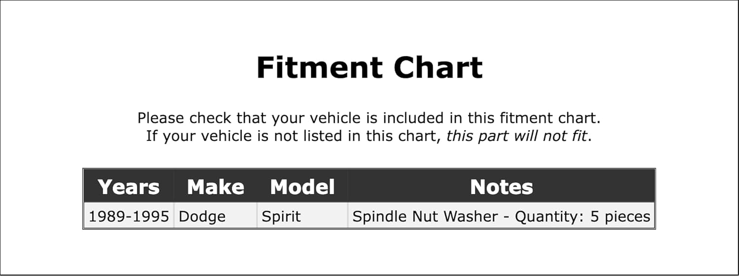Rear Spindle Nut Washer Compatible With Dodge Spirit 1995 1994 1993 1992 1991 1990 1989 P-2034166