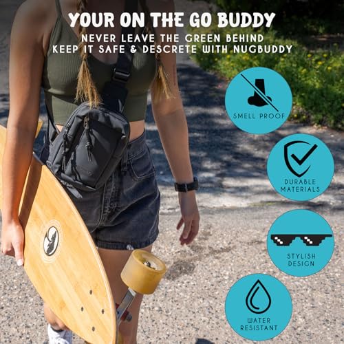 nugbuddy Smell Proof Bag | Crossbody Stash Container | Discreet Herb Storage Accessory | Carbon Lined Mini Sling Bag | Small Travel Pouch | All Black Pack | Minimalist Essentials - Image 8