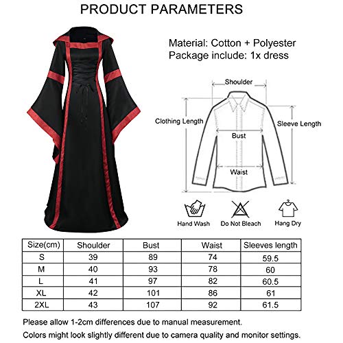 Feynman Middeleeuwse retro jurk met capuchon, vierkante kraag - Image 3