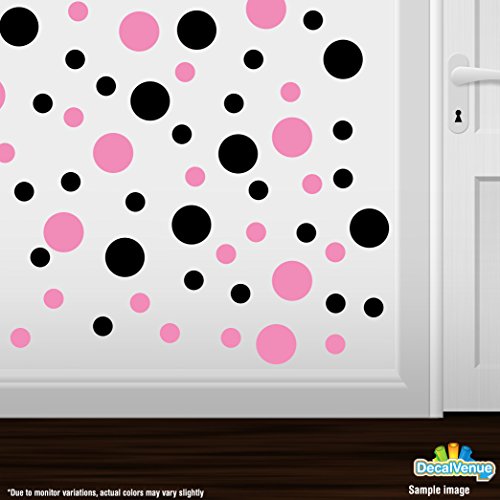 Black/Pink Vinyl Wall Decals (30 Decals) - Polka Dots Stickers - Removable Adhesive Safe On Smooth Or Textured Walls Round Circles Bathroom Kids Room Birthday Gift Classroom Playroom Nursery Decor Peel And Stick #TOP1