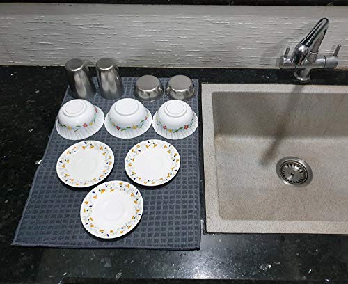 Image of Store2508 Microfiber Reversible Dish Drying Mat (Pack of 2) (38*51 Cm Each) (Darkgrey)