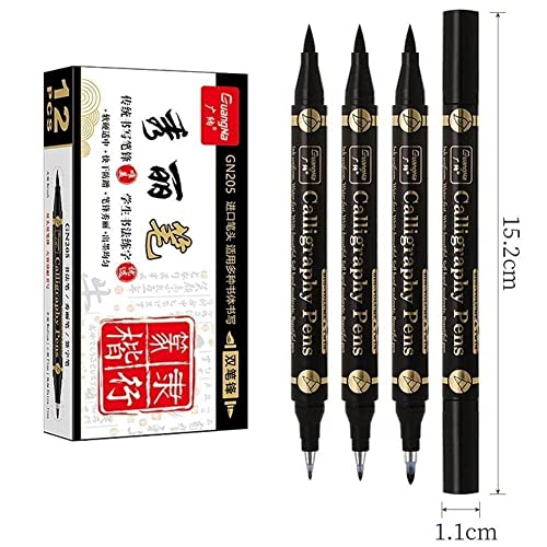 PLGEBR Double Tip Soft Brush Pen Thin Nib Liner Pen Black Signature Calligraphy Pens Markers Ink Pen Writing Lettering Drawing - Thumbnail 7