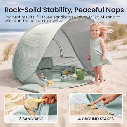 Tiny Land Baby Beach Tent with Pool & UV Protection Pastel Aqua by Tiny Land - Used condition - Image 5