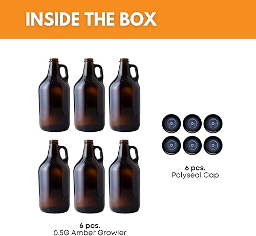Miniatura 2 de FastRack Growler de 64 onzas 12 galón jarra de vidrio de medio galón cultivadores ámbar para cerveza jarra de vidrio de 12 galón juego de 6 viene