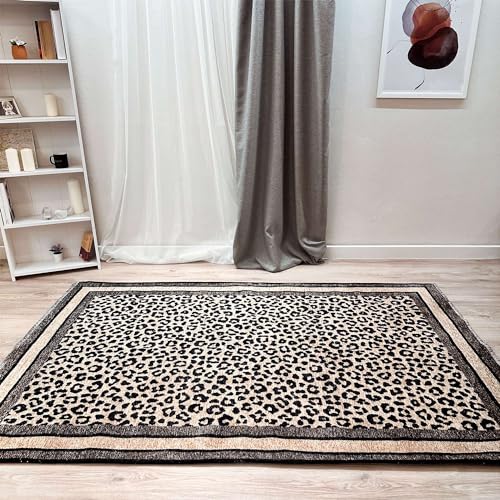 Alfa Rich 3x5 Leopard Beige Black Washable Area Rugs for Living Room Bedroom Kitchen Cotton Runner