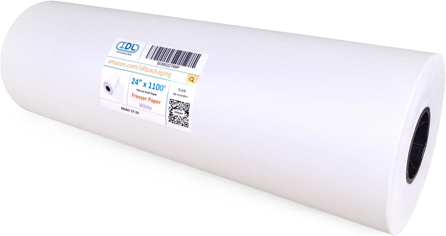 Freezer Paper Roll 24" x 13200" (1100 feet) - USA-made Large White Paper for Freezing Food, Meat & Fish - Freezer Material with Special Coating-Strong Barrier Against Air and Moisture by IDL Packaging