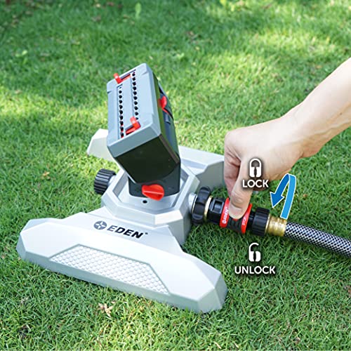 Eden 94127 Adjustable 4-Way Mini Turbo Oscillating Sprinkler W/Quick Connect Starter Set, Metal 20 Nozzle, Covers Up To 4,250 Sq. Ft #TOP2