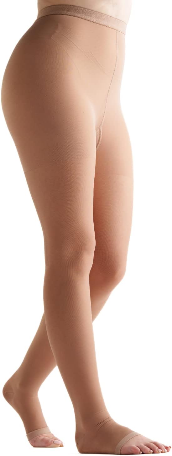EvoNation Women’s USA MADE 15-20 mmHg Graduated Compression Open Toe Pantyhose – Moderate Pressure Compression Sheer Stockings