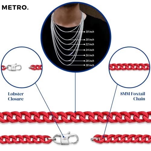 Metro Jewelry Stainless Steel Red Acrylic Necklace For Men 24 Inches Thin Franco Chain 5 Mm Wide Lobster Claw #TOP4