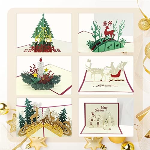 6PCS Christmas Cards Pop Up, Xmas 3D Greeting cards & Envelopes, Funny Personalized Holiday PostCards | Handmade thank you card Gifts, Tree, Snowman, Reindeer,Candle