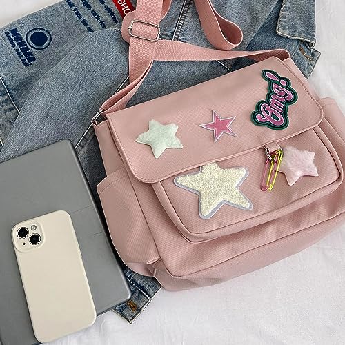 Kawaii Messenger Bag Cute Crossbody Bag Kawaii Aesthetic Shoulder Bag for Women Canvas Flap Messenger Bag4