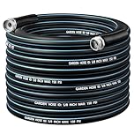 Famyards Garden Hose 100FT, 5/8'' Water Hose, Flexible and Leakproof Hybrid Garden Hose for RV, Trailer, Patio and Outdoor, Black and Blue